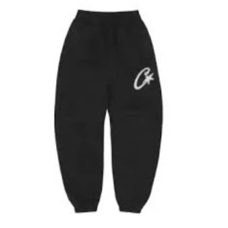 Corteiz Satin C Star Applique Sweatpants Black Corteiz Satin C Star Applique Sweatpants Black