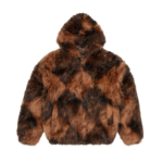 DIAMOND HOODED FUR JACKET [BROWN]
