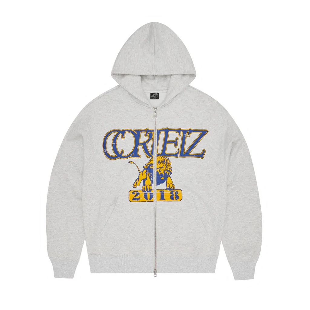 Corteiz Lion Boxy Zip Up Hoodie LIGHT HEATHER Corteiz Lion Boxy Zip Up Hoodie LIGHT HEATHER